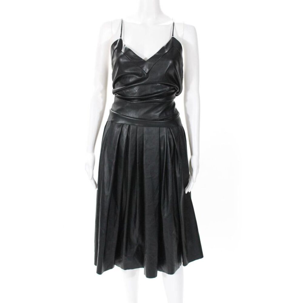 DKNY  Womens A Line Cocktail Dress Black Faux Leather Size 6
